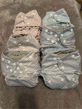 6 Simple Being Reusable Cloth Diaper Set in Pastel Pink & Blue with Inserts